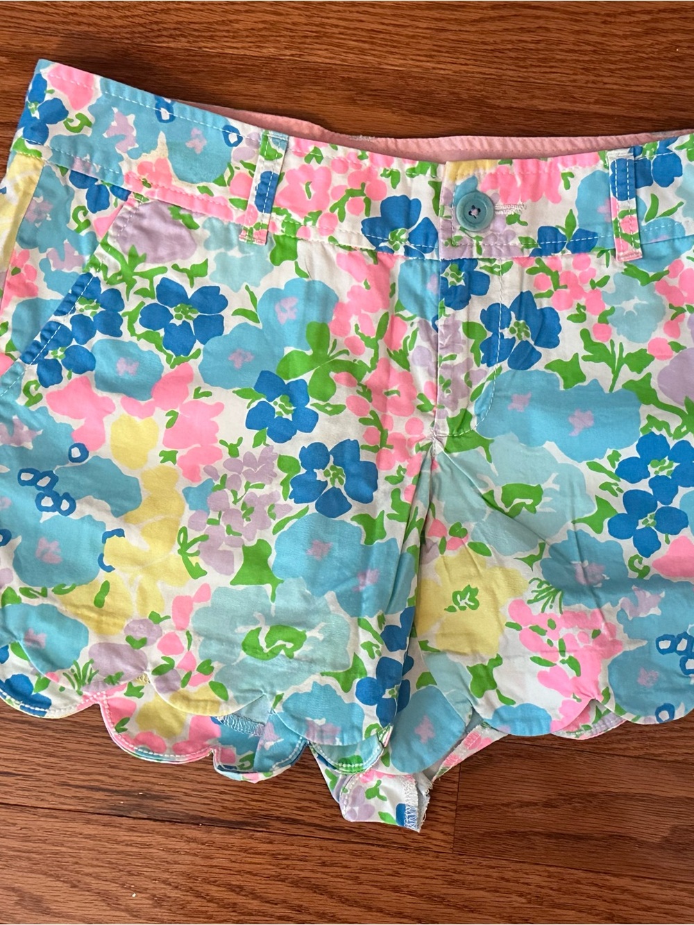 Lilly Pulitzer Pastel Floral Scallop-Hem Shorts - Blue, Pink, Green, Yellow